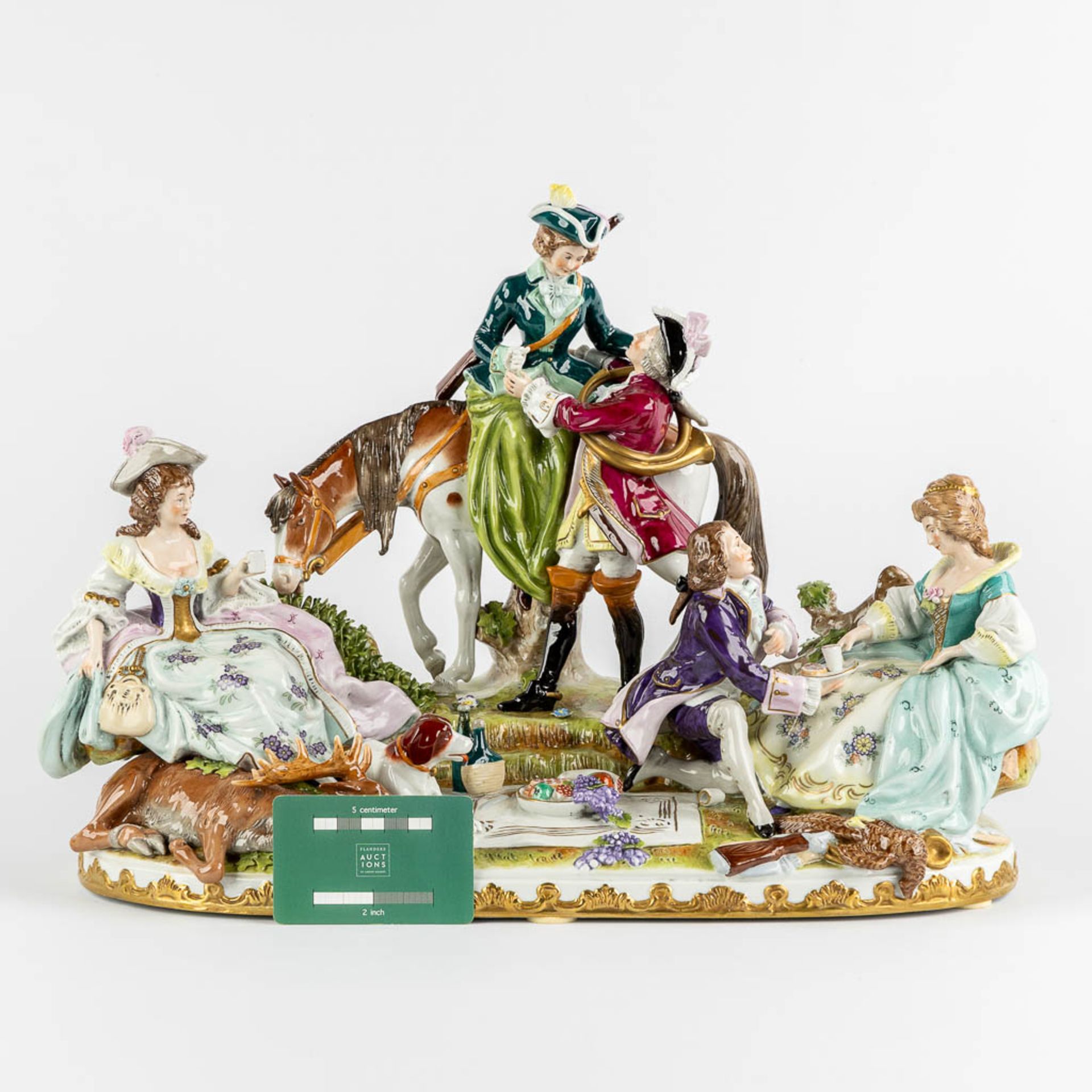 Scheibe-Alsbach, a polychrome porcelain group 'Picnic with multiple figurines'. Saxony, Germany. 20t - Image 2 of 19