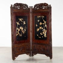 A Japanese 'Shibayama' Room divider, inlaid with sculptured bone and mother of pearl. (W:160 x H:178