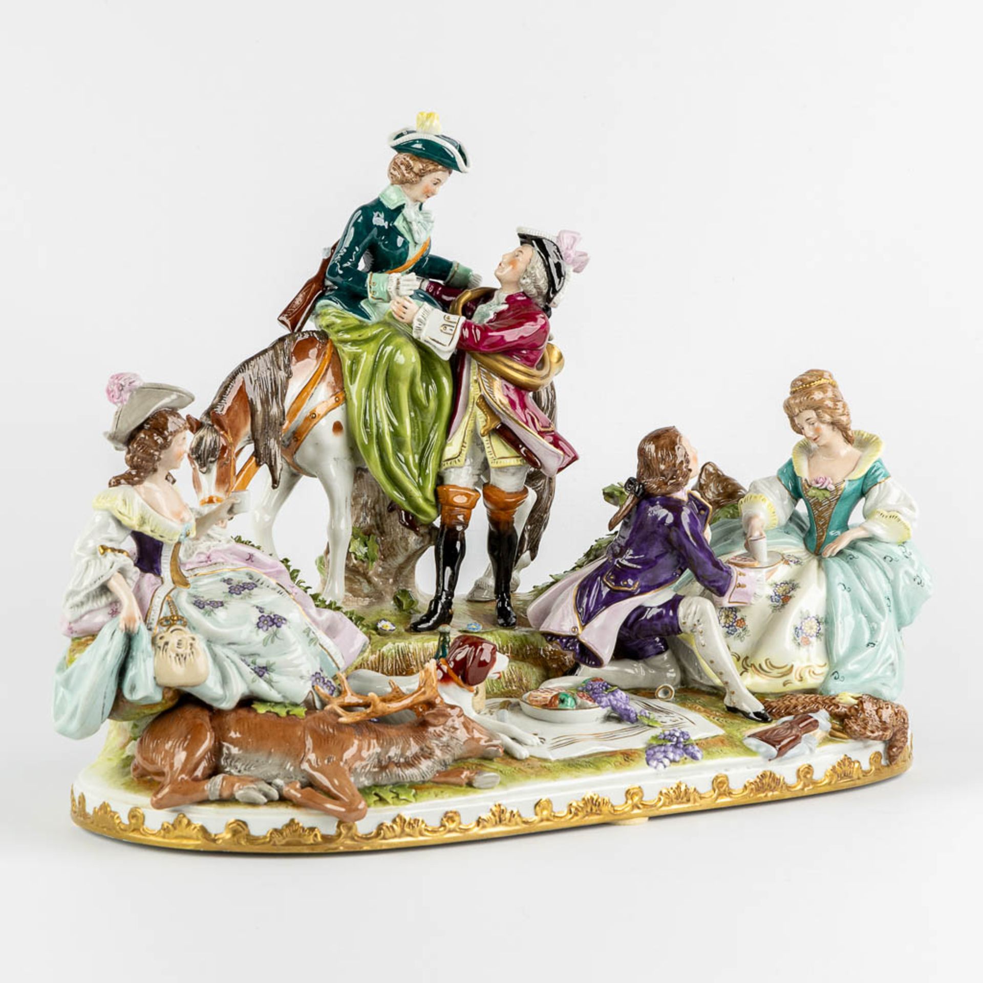 Scheibe-Alsbach, a polychrome porcelain group 'Picnic with multiple figurines'. Saxony, Germany. 20t - Image 3 of 19