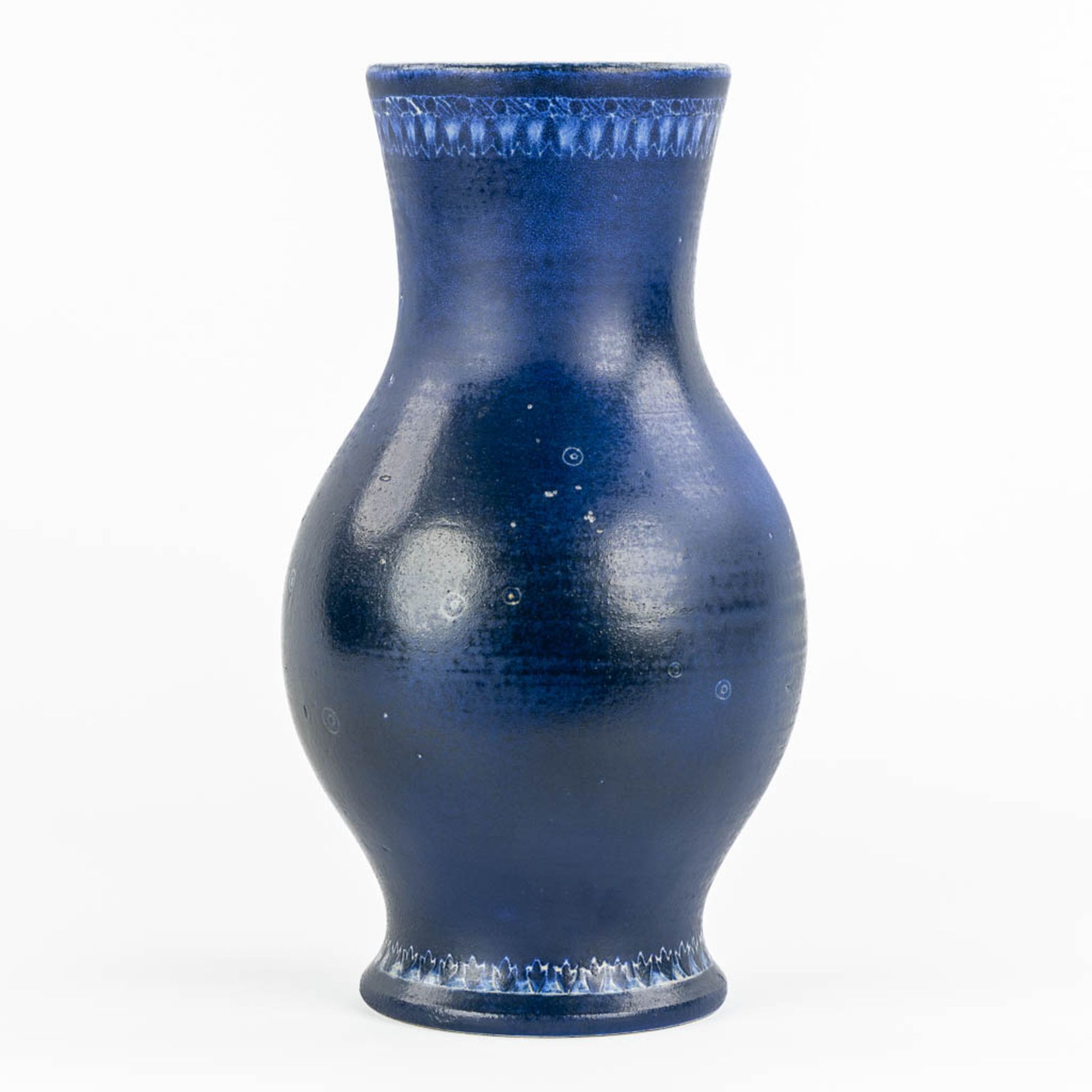 A vase with blue glaze, glazed ceramics for Perignem. From the early periods. (H:31,5 x D:18 cm)