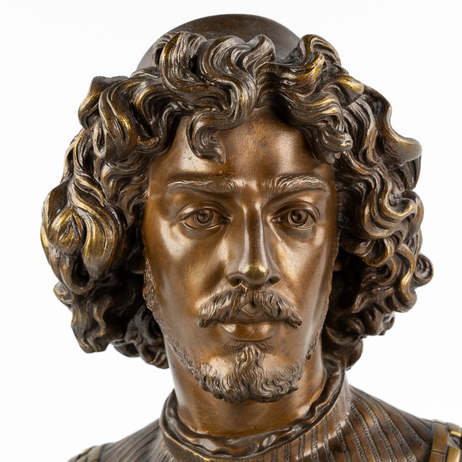 Émile CHATROUSSE (1829-1896)(Attr.) 'Bust of a Young Man' patinated and gilt bronze. (L:18 x W:23 x - Image 7 of 10