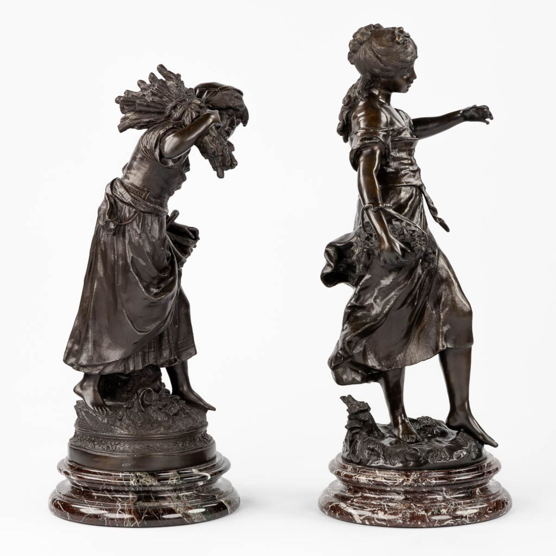Auguste MOREAU (1834-1917) 'Two bronze figurines' posthumously cast. 20th C. (L:30 x W:38 x H:74 cm) - Image 3 of 12