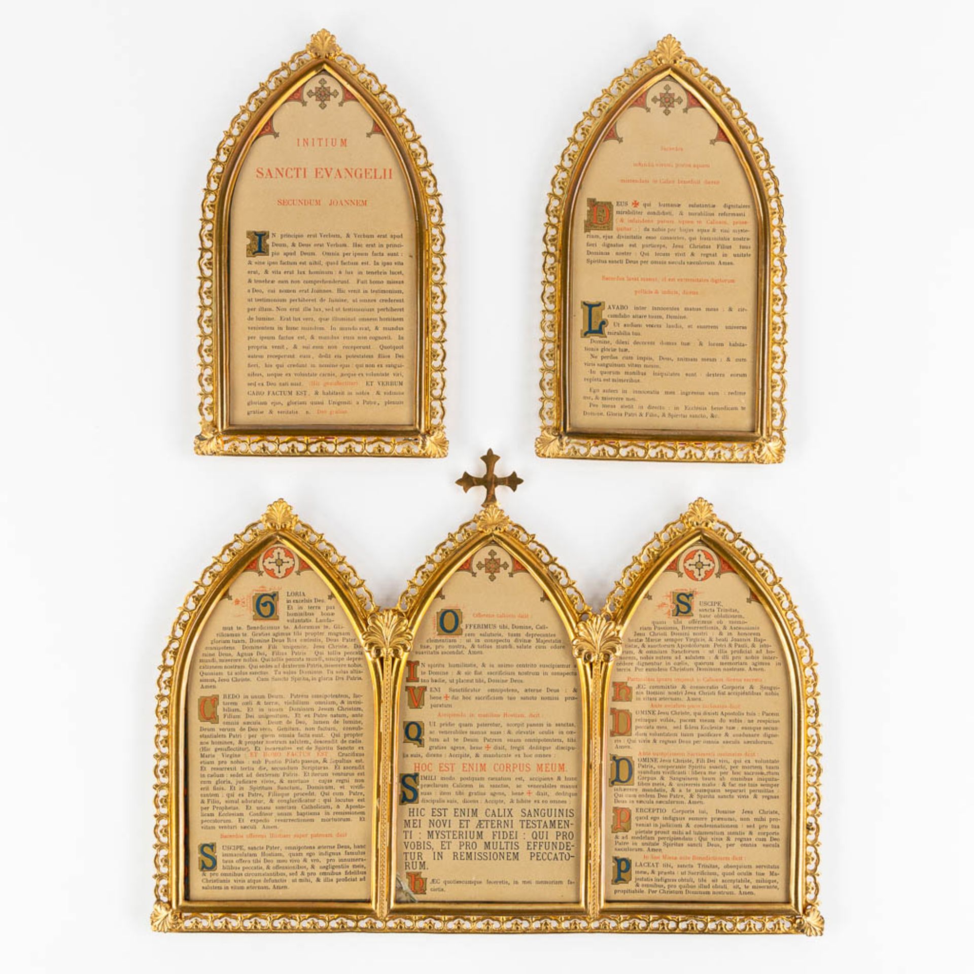 A set of 'Canon Boards' gilt brass in Gothic Revival style. 20th C. (W:43 x H:31 cm)