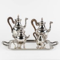 Christofle 'Malmaison' a silver-plated coffee and tea service on a serving platter. (L:32,5 x W:56 c