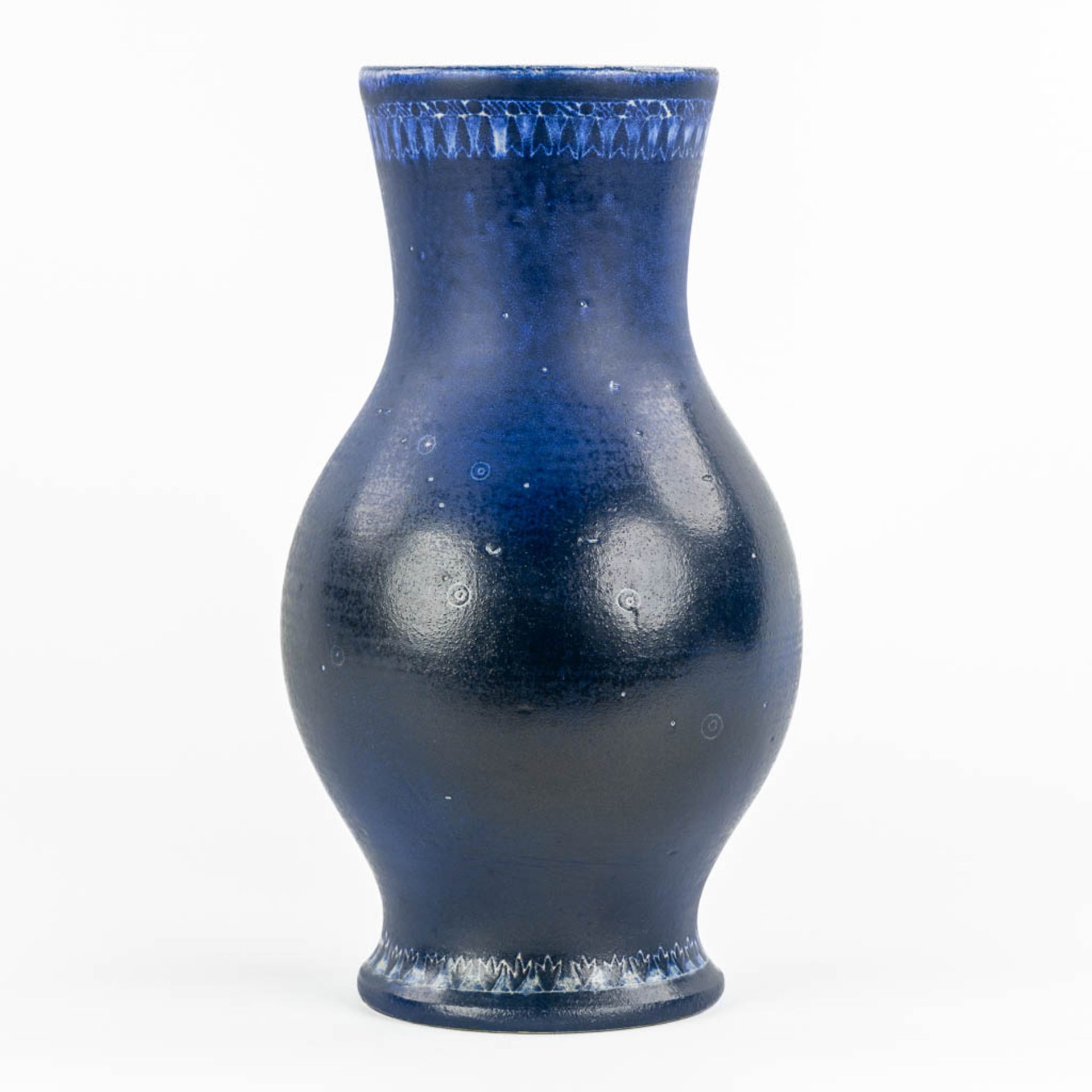 A vase with blue glaze, glazed ceramics for Perignem. From the early periods. (H:31,5 x D:18 cm) - Image 3 of 11
