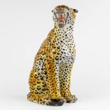 A mid-century sculpture of a leopard, terracotta. Italy. (L:23 x W:34 x H:59 cm)