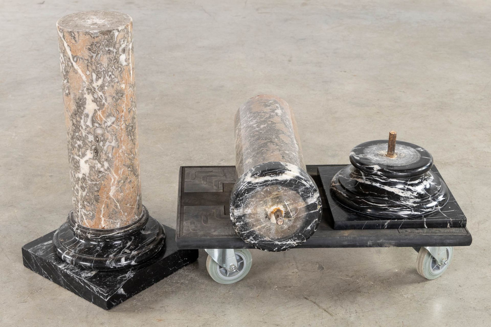 An antique pedestal, black, grey and brown marble. Circa 1900. (L:27 x W:27 x H:115 cm) - Image 9 of 9