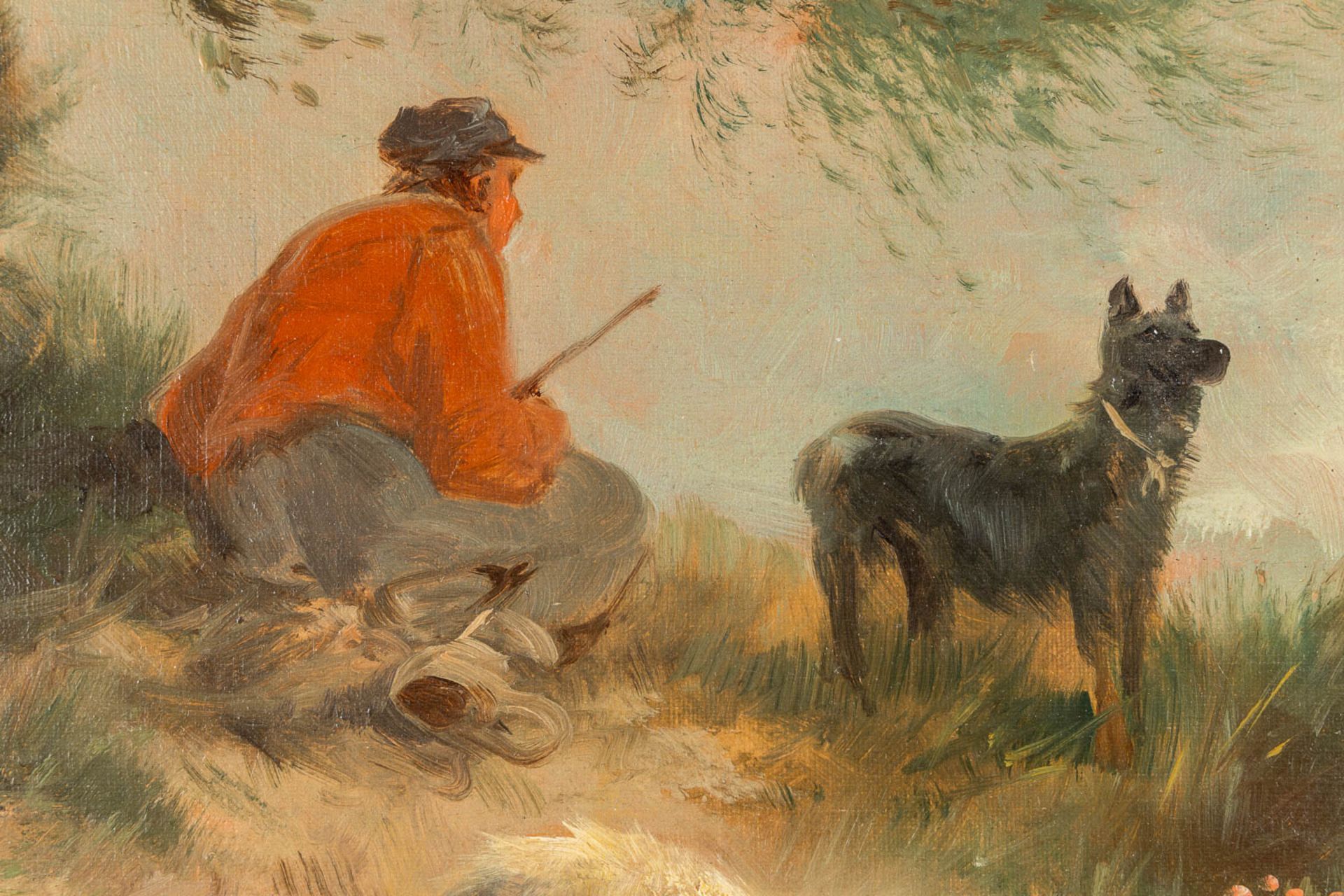 Henry SCHOUTEN (1857/64-1927) 'Sheep herder on the look' oil on canvas. (W:80 x H:60 cm) - Image 4 of 9