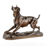 Henri Geoffroy DE RUILLÉ (1842-1922) 'Bulldog and his bone' patinated bronze. (L:25 x W:67 x H:51 cm