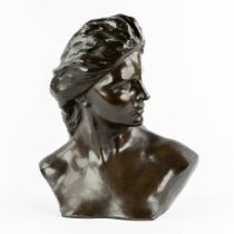 Jef LAMBEAUX (1852-1908) 'Bust of a young lady' patinated bronze. (L:35 x W:47 x H:53 cm)