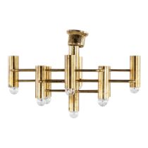 A mid-century chandelier, gilt brass. Italy. (L:64 x W:64 x H:45 cm)
