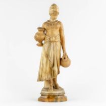 An antique figurine 'Rebecca at the well' or 'La Source'. Sculptured alabaster. 19th C. (L:20 x W:20