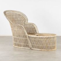 An unusual Rotan 'Chaise Longue' in the style of an Emmanuelle Peacock Chair. (L:160 x W:93 x H:103