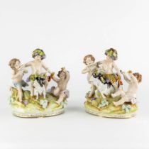 Scheibe-Alsbach, two bacchanal groups of Children on a ram. Saxony, Germany. (L:17 x W:21 x H:23 cm