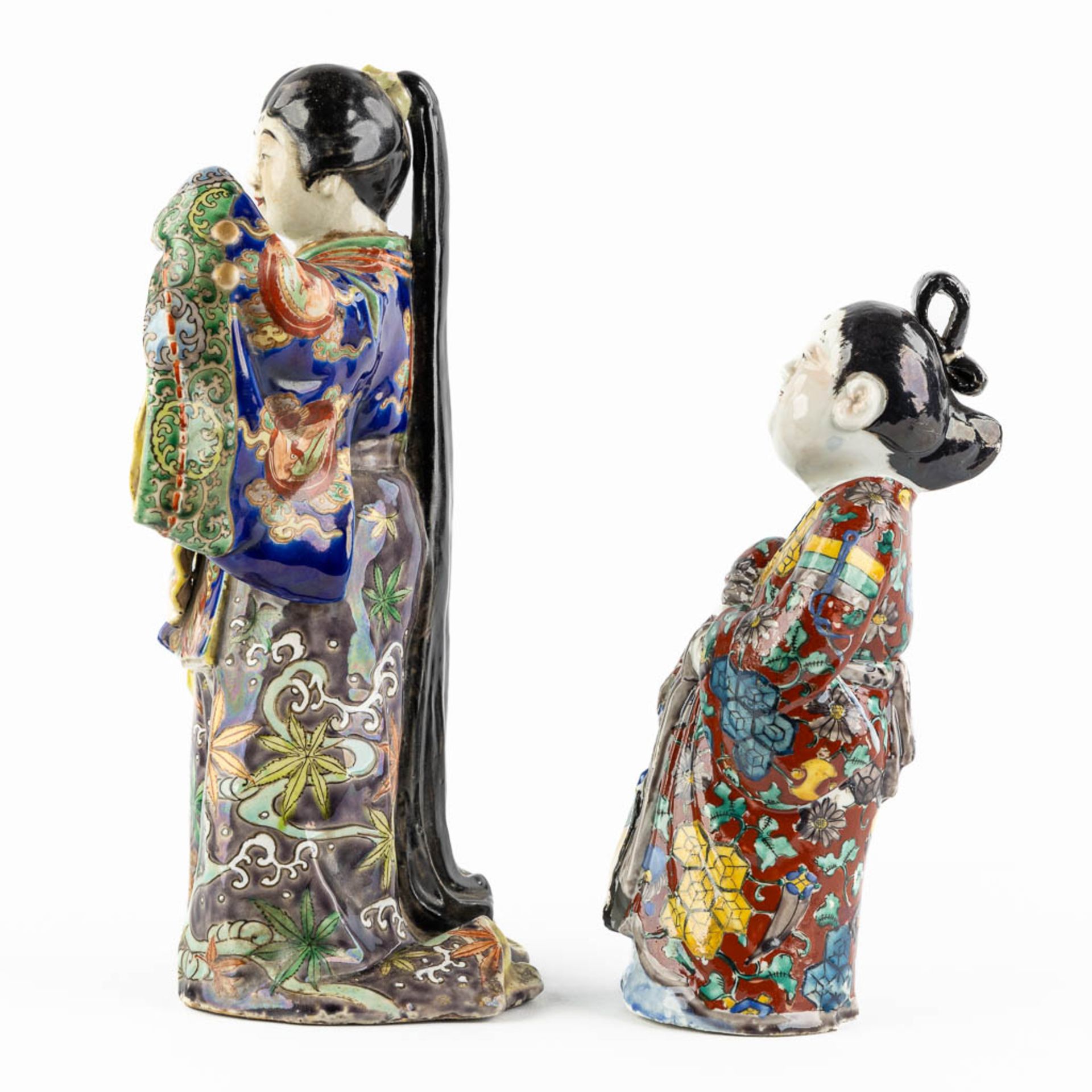 Two Japanese figurines, glazed stoneware. 19th/20th C. (L:14 x W:17 x H:32 cm) - Image 6 of 12