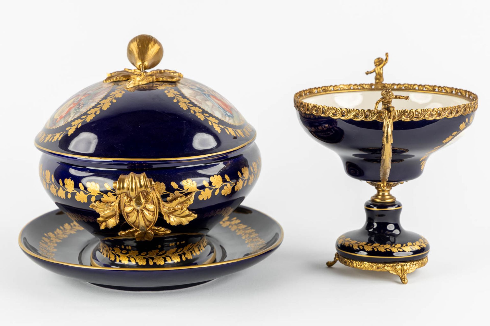 A.C.F. Sèvres, 4 items, cobalt-blue and bronze mounted porcelain. (L:29,5 x W:41 x H:26 cm) - Image 4 of 27