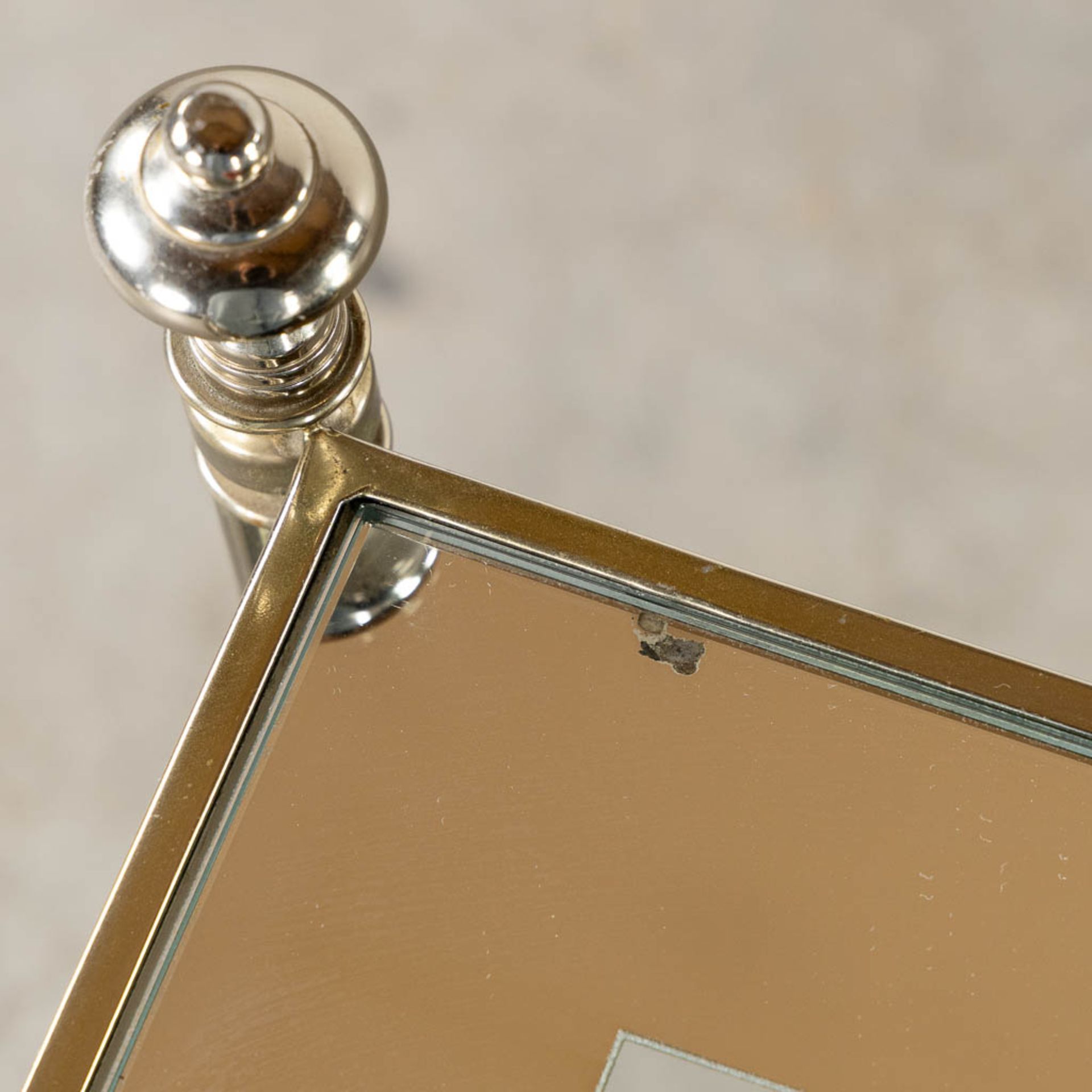 A pair of two-tier side tables, silver-plated metal and mirrored glass. 20th C. (L:34 x W:50 x H:58 - Image 10 of 12