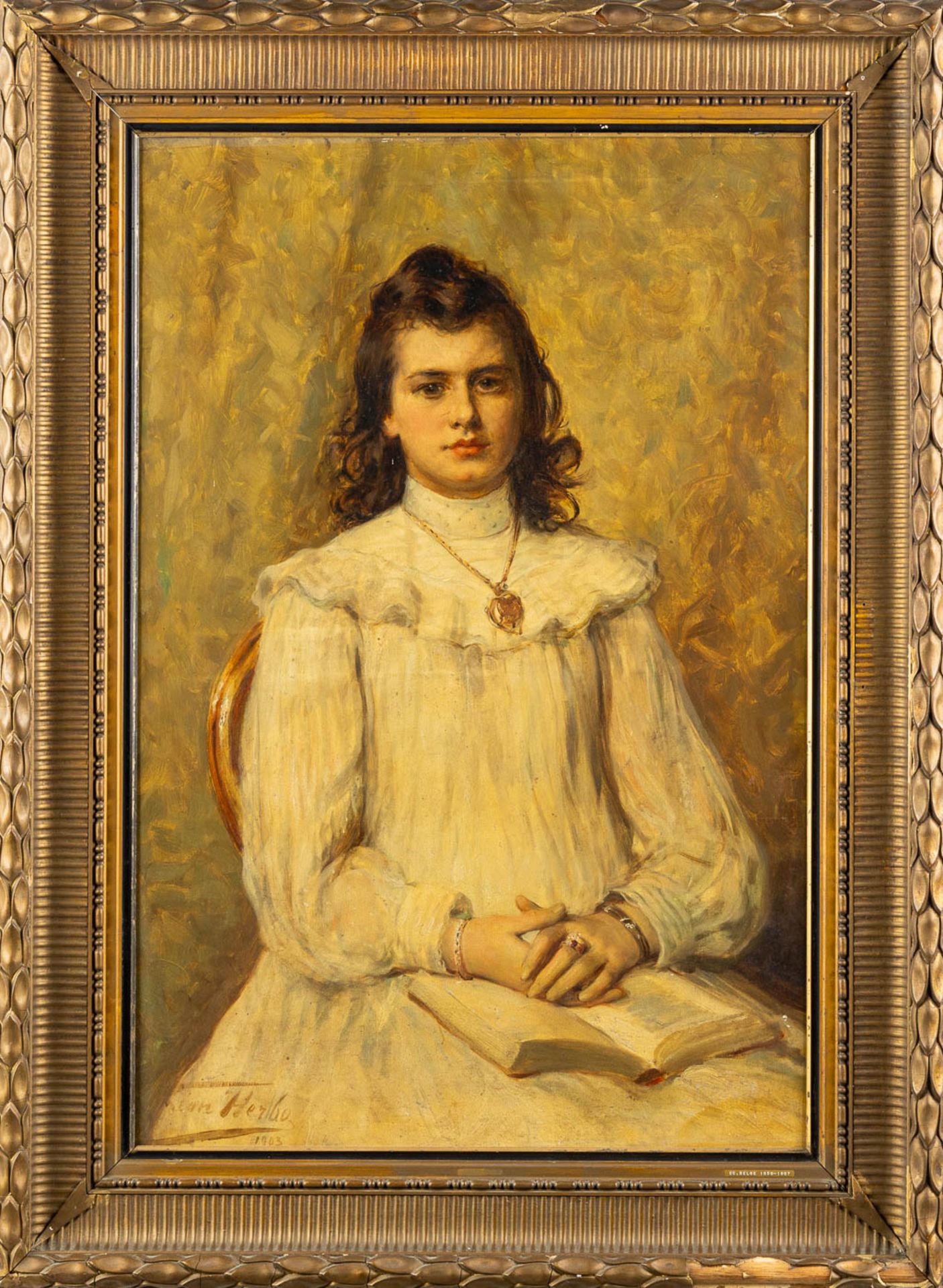 Léon HERBO (1850-1907) 'Portrait of a girl' oil on canvas. 1903. (W:67 x H:100 cm) - Image 3 of 10