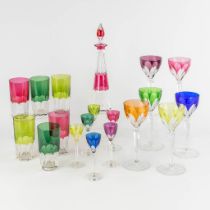 Val Saint Lambert, a collection of glasses, long drinks and a carafe. Model Gevaert and others. (H:3