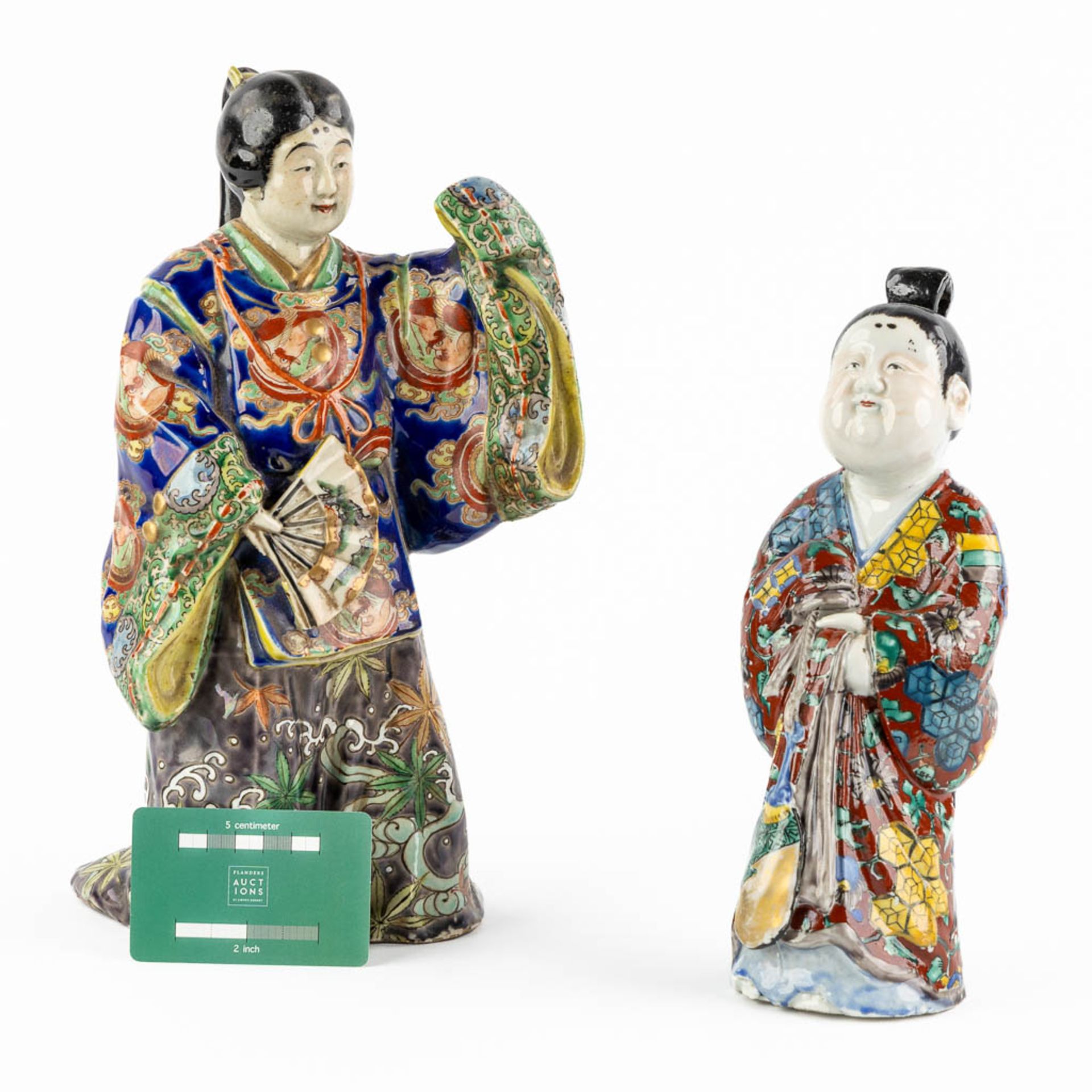 Two Japanese figurines, glazed stoneware. 19th/20th C. (L:14 x W:17 x H:32 cm) - Image 2 of 12