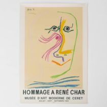 A vintage poster 'Hommage à René Char, Musée D'art moderne de Ceret, 1969', Pablo Picasso. (W:52,5 x