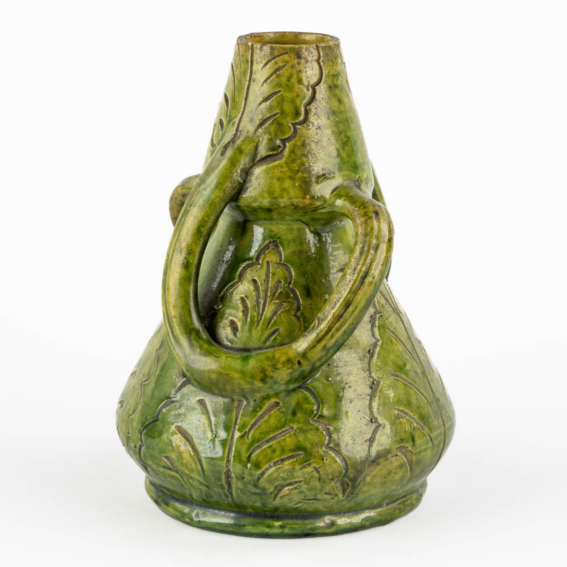 A vase, Bredens Aardewerk with a floral decor. (H:20 x D:14 cm) - Image 3 of 10