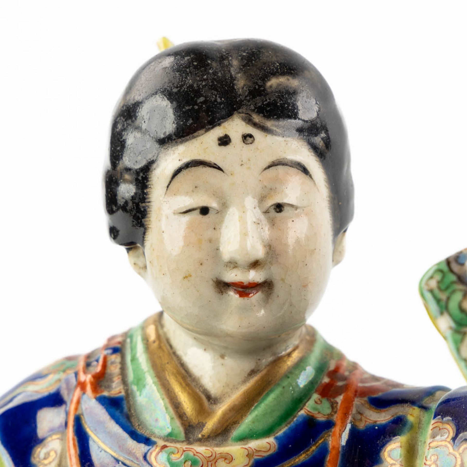 Two Japanese figurines, glazed stoneware. 19th/20th C. (L:14 x W:17 x H:32 cm) - Image 8 of 12