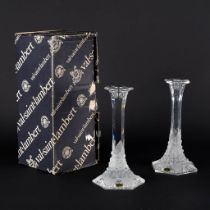 Val Saint Lambert, a pair of table candlesticks, cut crystal. (L:11 x W:11 x H:23 cm)