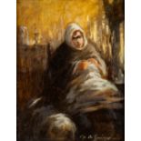 Marthe DE SPIEGELEIR (1897-1991) 'The Needle Woman' oil on canvas. (W:28 x H:36 cm)