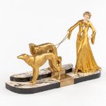 Georges GORI (XIX-XX) &quot;Lady with two greyhounds&quot;, an Art Deco figurine, gilt spelter mount