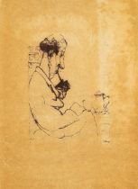 Jules DE BRUYCKER (1870-1945) 'Man with a pipe' an etching on Simili Japon paper. (W:37 x H:50 cm)
