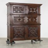 An antique 'Bahut' with a secretaire, sculptured oak. 18th C. (L:66 x W:164 x H:178 cm)