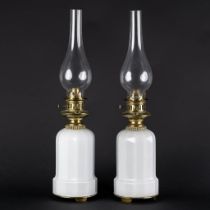 A pair of opaline table lamps. Circa 1900. (H:57 x D:13 cm)