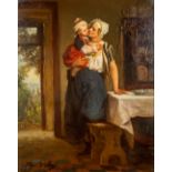 Henri DILLENS (1812-1872) 'Mother and child' oil on panel. (W:26 x H:32 cm)