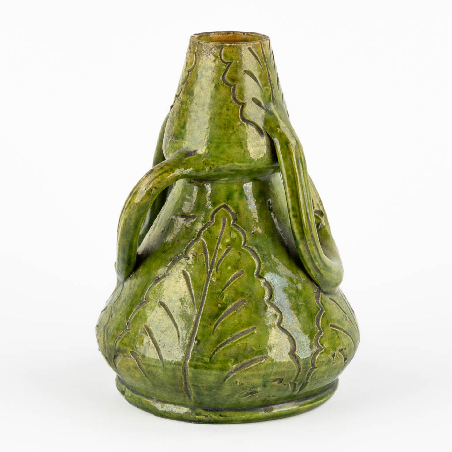 A vase, Bredens Aardewerk with a floral decor. (H:20 x D:14 cm)