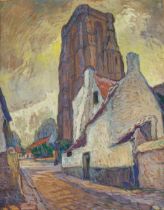 Paul CAUCHIE (1875-1952) 'Lisseweghe' gouache on paper. (W:50 x H:63 cm)