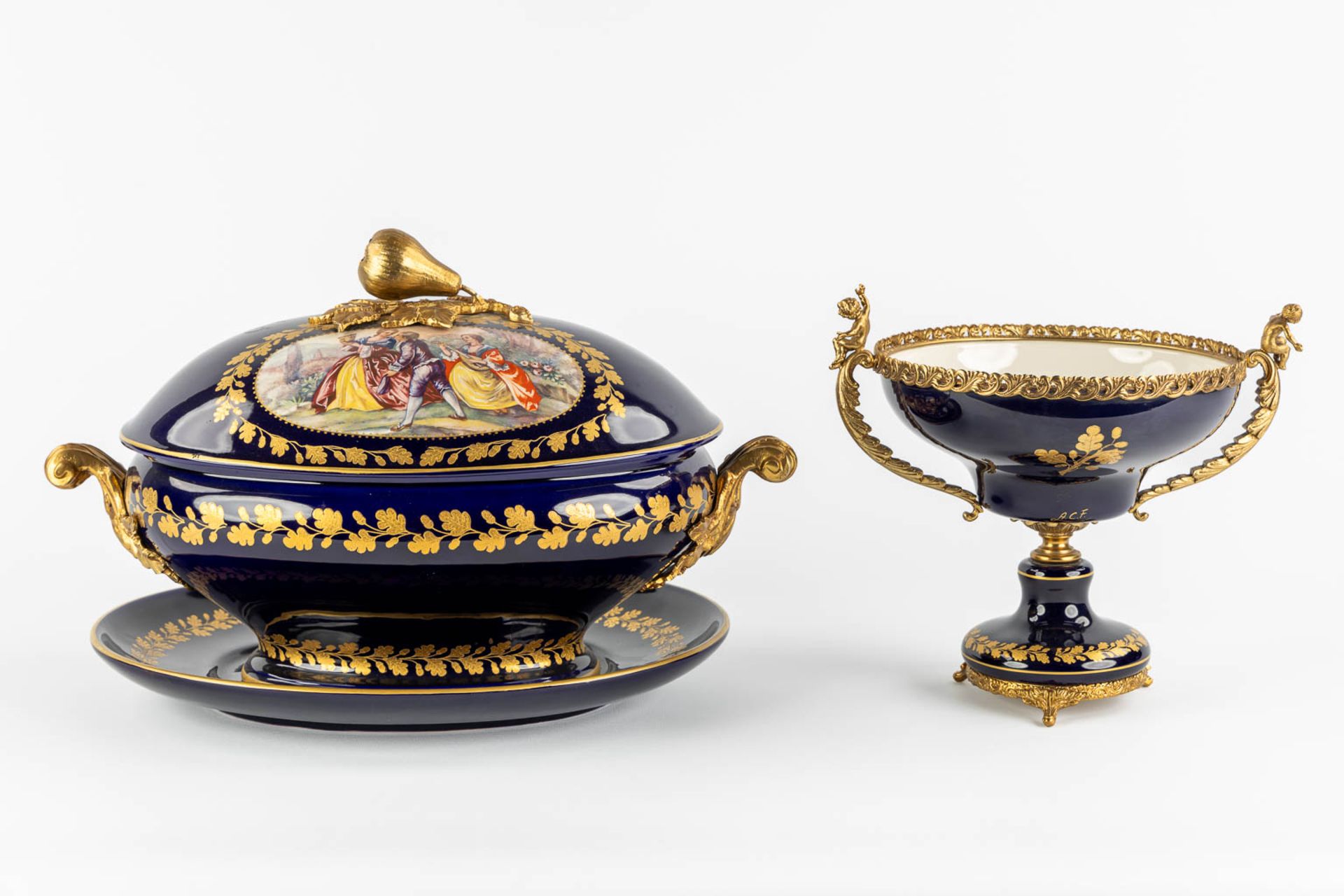 A.C.F. Sèvres, 4 items, cobalt-blue and bronze mounted porcelain. (L:29,5 x W:41 x H:26 cm) - Image 5 of 27