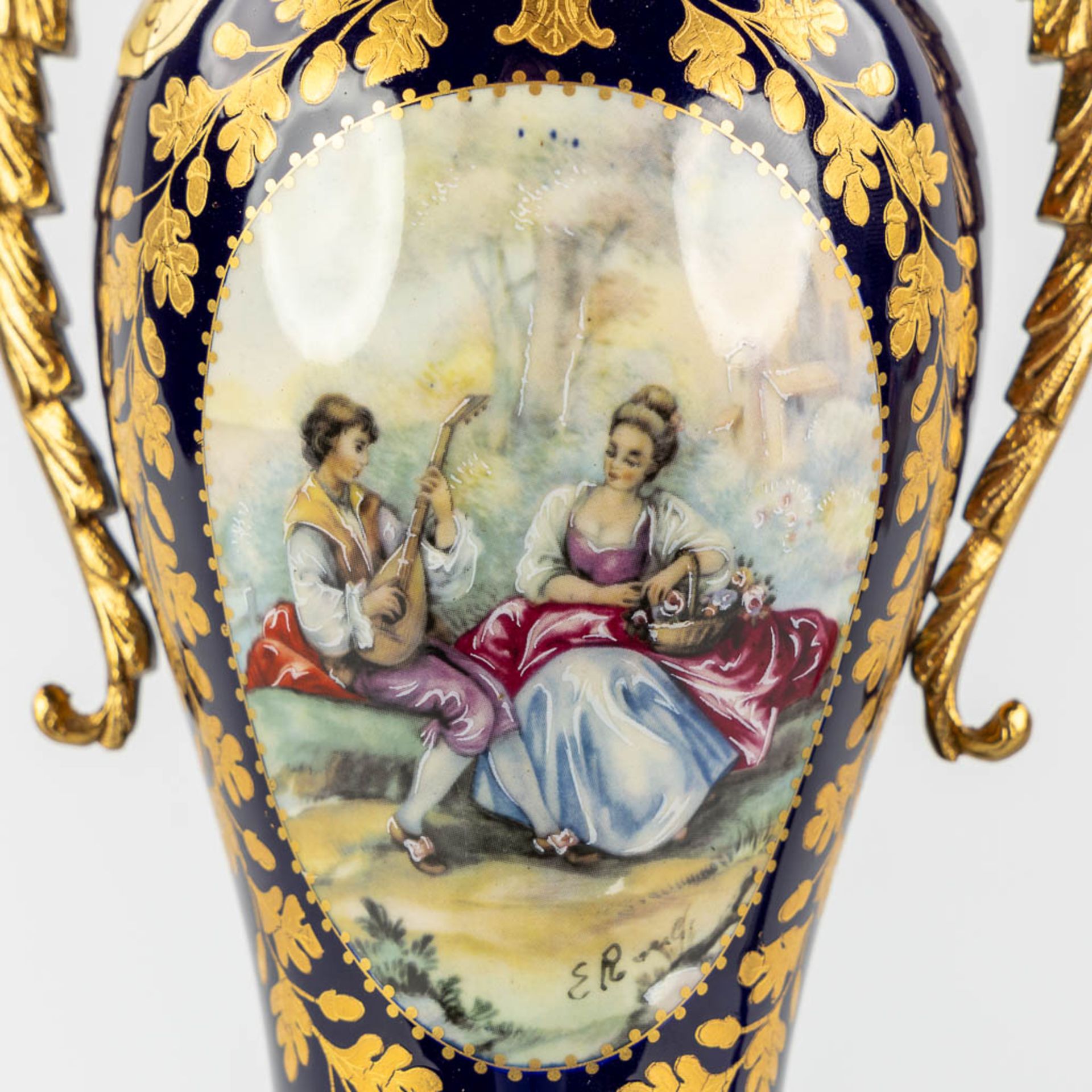 A.C.F. Sèvres, 4 items, cobalt-blue and bronze mounted porcelain. (L:29,5 x W:41 x H:26 cm) - Image 25 of 27