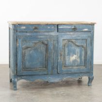An antique commode, blue-patinated. 18th C. (L:63 x W:131 x H:100 cm)
