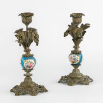 A pair of candlesticks, bronze decorated with sèvres porcelain. (H:22 x D:11,5 cm)