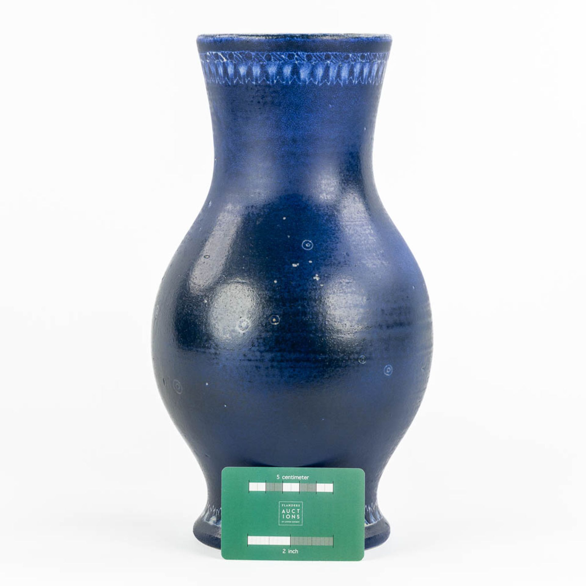 A vase with blue glaze, glazed ceramics for Perignem. From the early periods. (H:31,5 x D:18 cm) - Image 2 of 11