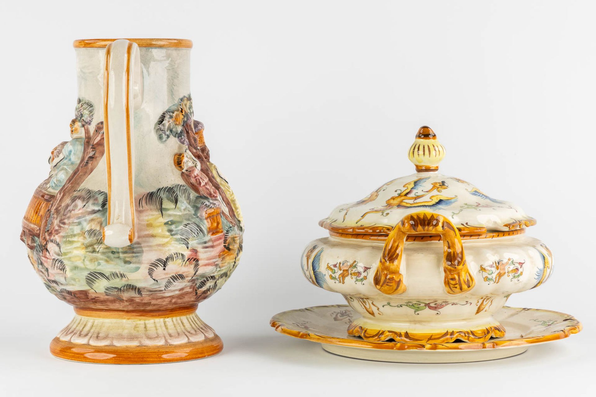 Capodimonte, 5 large pitchers, vases and urns. Glazed faience. (L:23 x W:31 x H:50 cm) - Image 16 of 31
