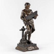 Adrien Etienne GAUDEZ (1845-1902) 'Guttenberg' patinated bronze. Hors Concours. (L:32 x W:35 x H:92