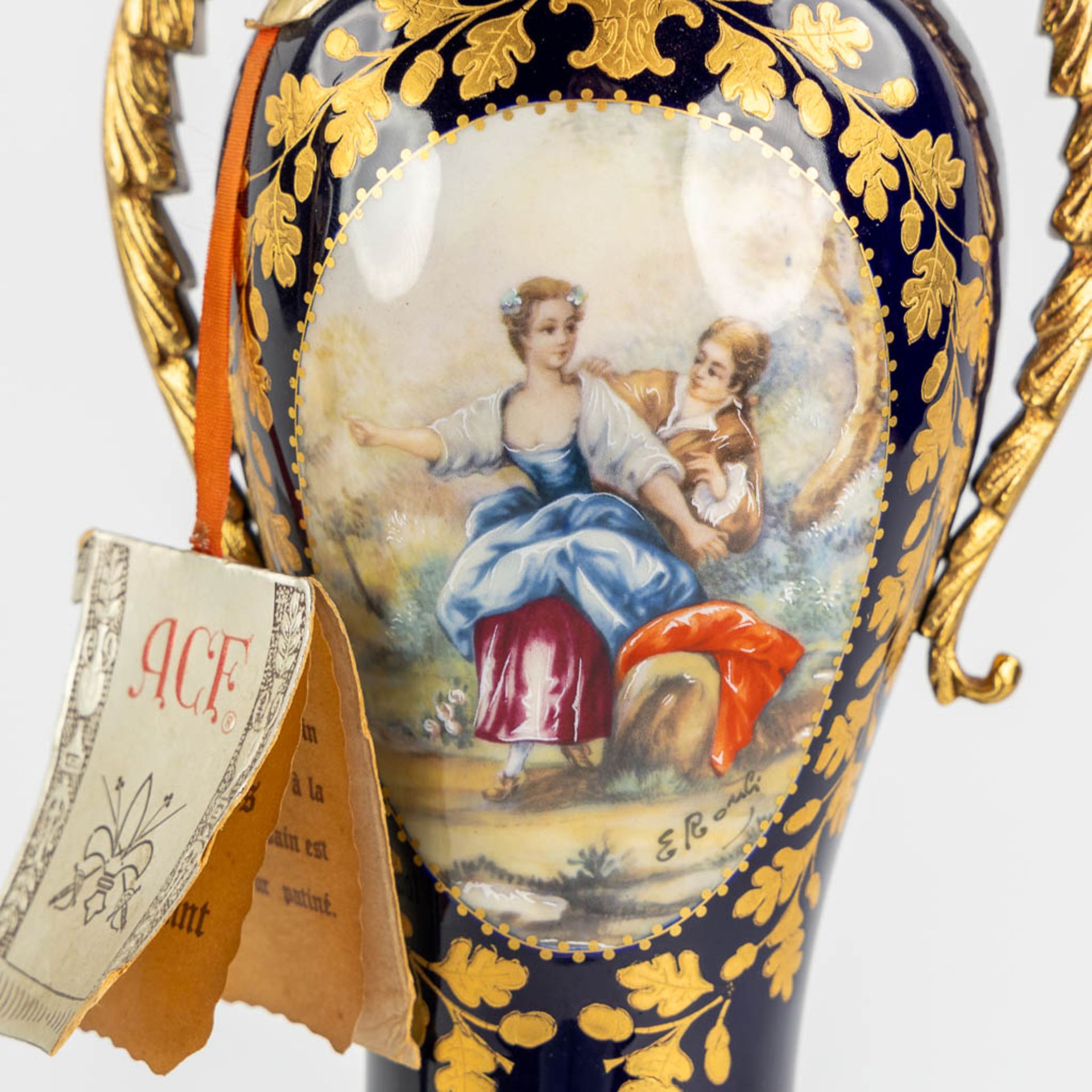A.C.F. Sèvres, 4 items, cobalt-blue and bronze mounted porcelain. (L:29,5 x W:41 x H:26 cm) - Image 26 of 27