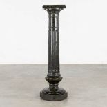 An antique black, sculptured marble pedestal. 19th C. (L:28 x W:28 x H:107 cm)