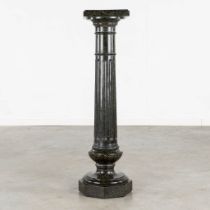 An antique black, sculptured marble pedestal. 19th C. (L:28 x W:28 x H:107 cm)