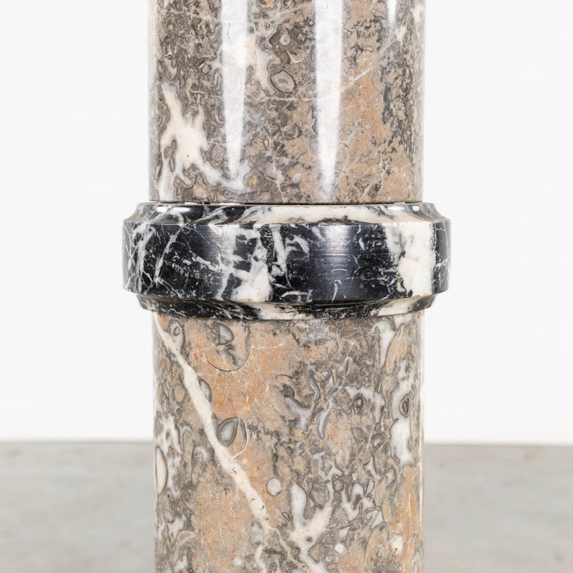 An antique pedestal, black, grey and brown marble. Circa 1900. (L:27 x W:27 x H:115 cm) - Image 5 of 9