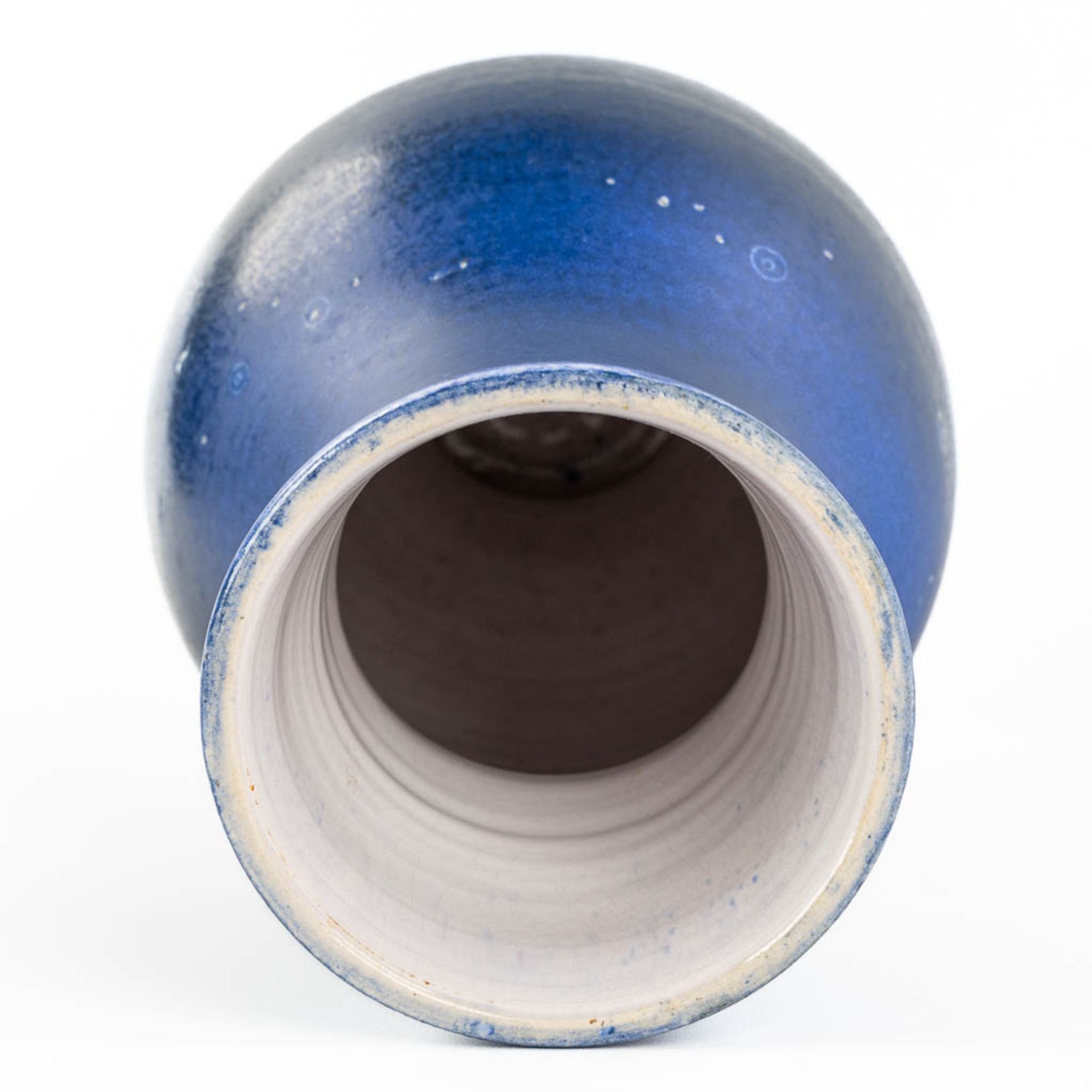 A vase with blue glaze, glazed ceramics for Perignem. From the early periods. (H:31,5 x D:18 cm) - Image 9 of 11