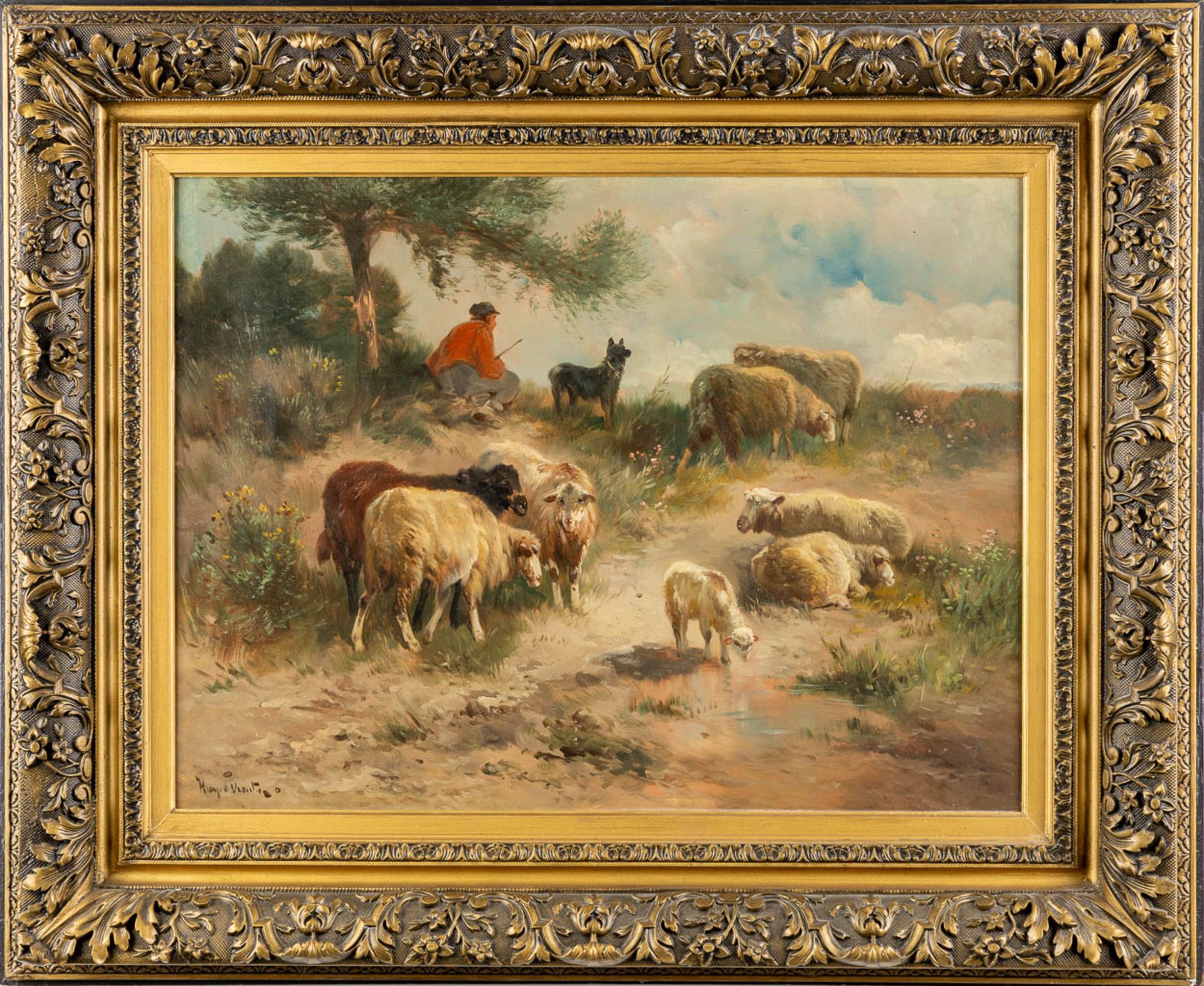 Henry SCHOUTEN (1857/64-1927) 'Sheep herder on the look' oil on canvas. (W:80 x H:60 cm) - Image 3 of 9