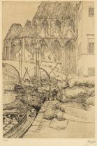 Jules DE BRUYCKER (1870-1945) 'Quai Au Blé/Korenlei Ghent' an etching. (W:16 x H:23 cm)